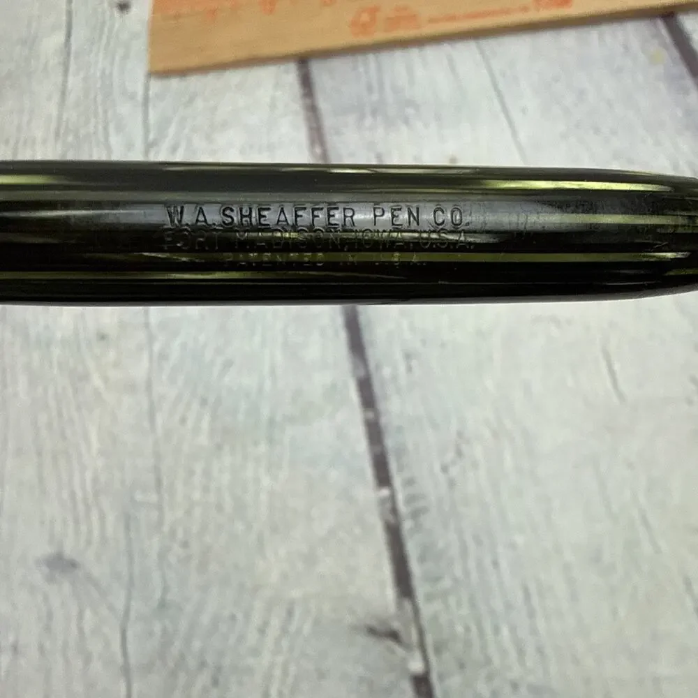 Vintage Sheaffer Fountain Pen Striated Green Nib #5 Feather Touch With Box